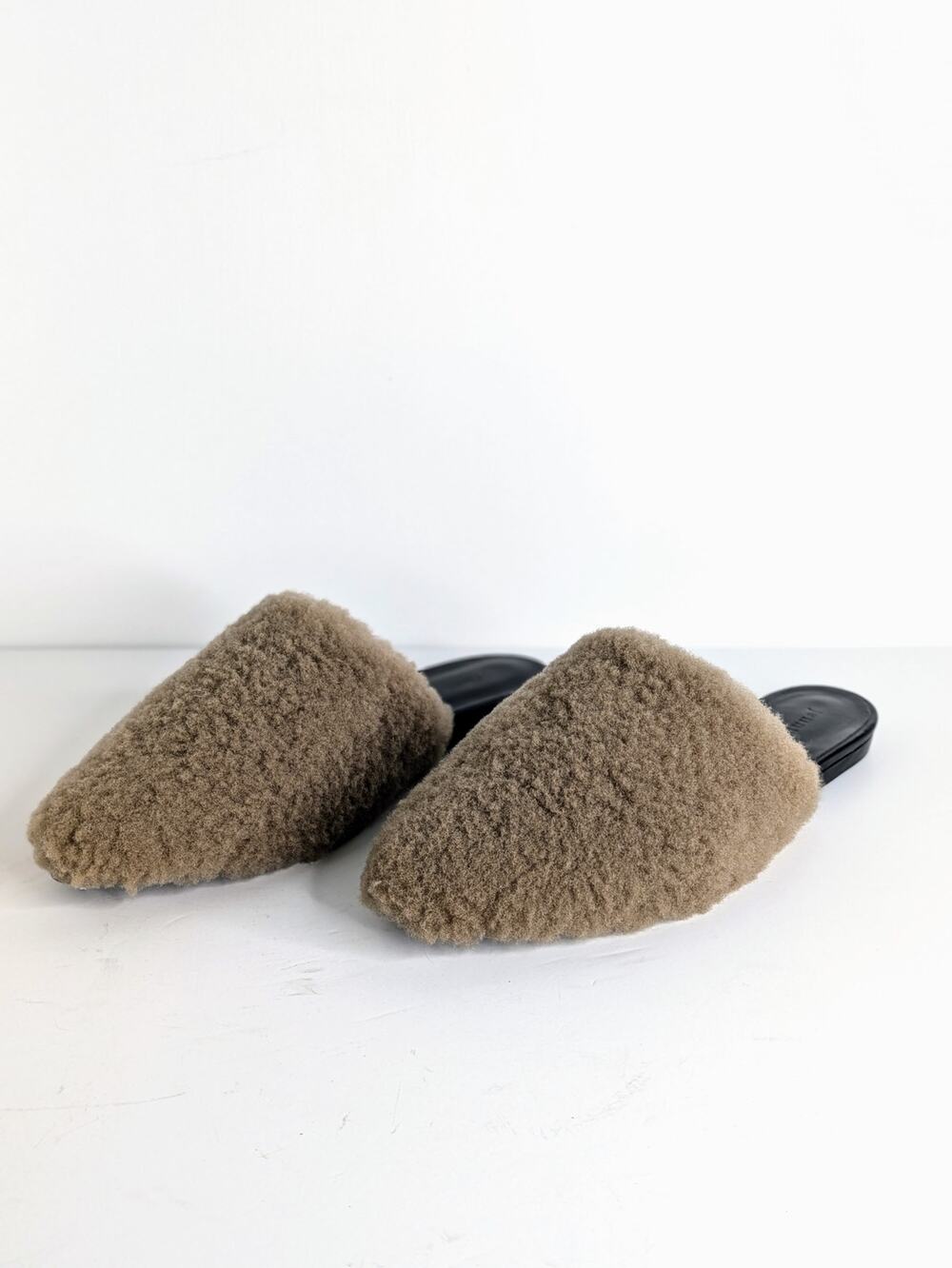 Jenni Kayne Shearling Mule 37 Brown Pointy Toe Flat Slip On NWOT Cozy 6.5 7